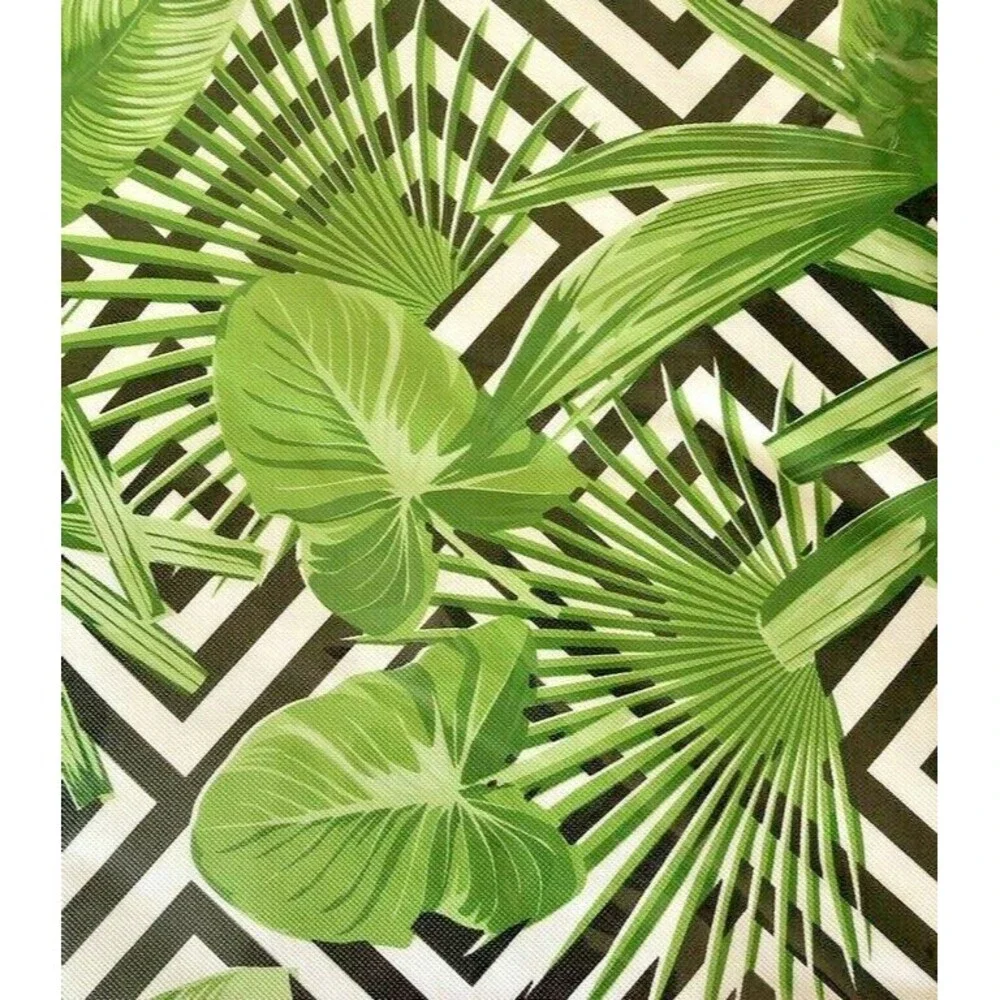 Palm Leaf Tablecloth Zipper Umbrella Hole Flannel Backed Vinyl Beach 52x70”